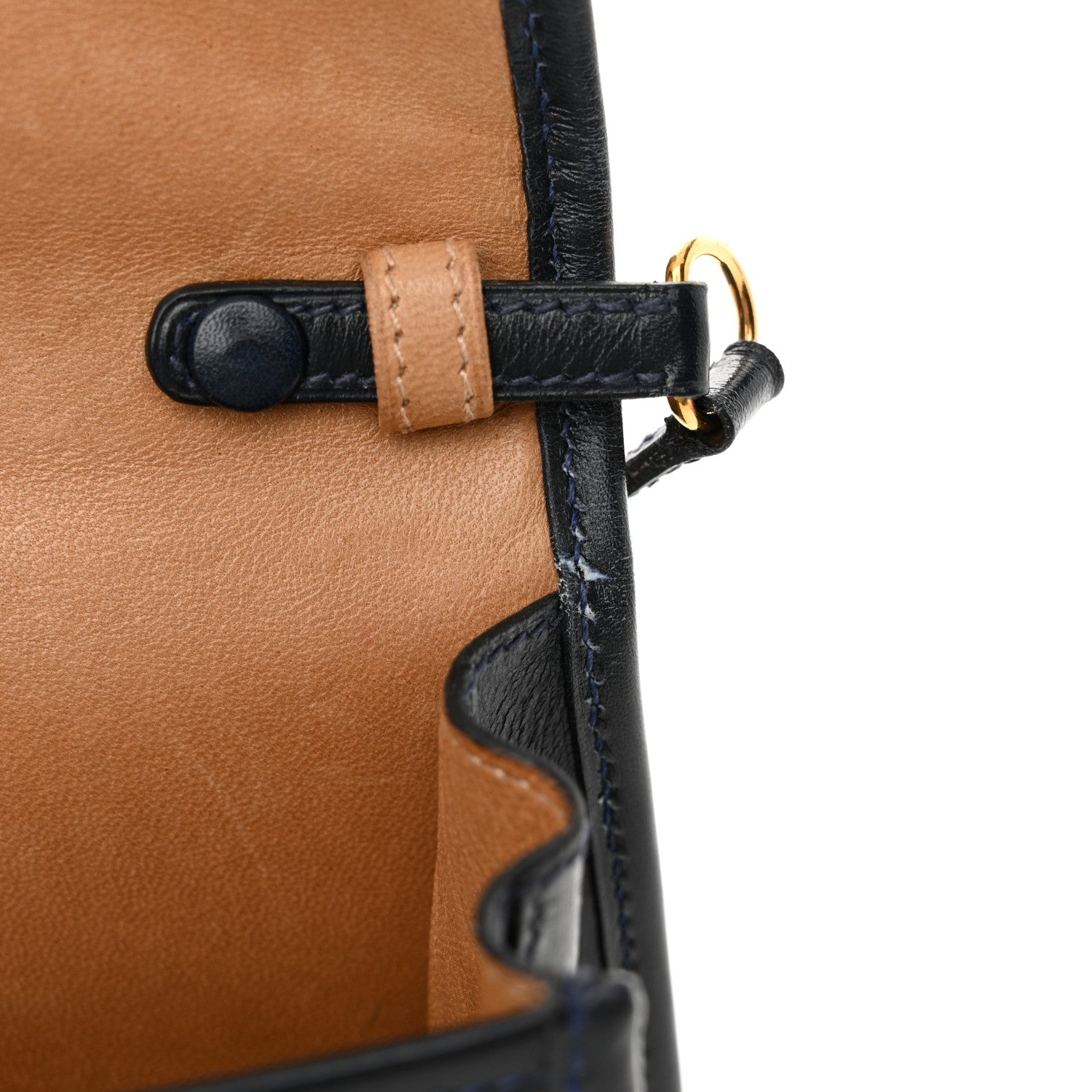 Hermes Calfskin Box Pochette Shoulder Bag Gold Bleu Marine 12 of 14