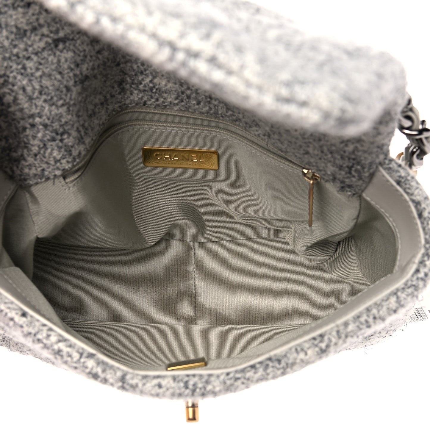 Tweed Quilted Medium Chanel 19 Flap Grey Ecru