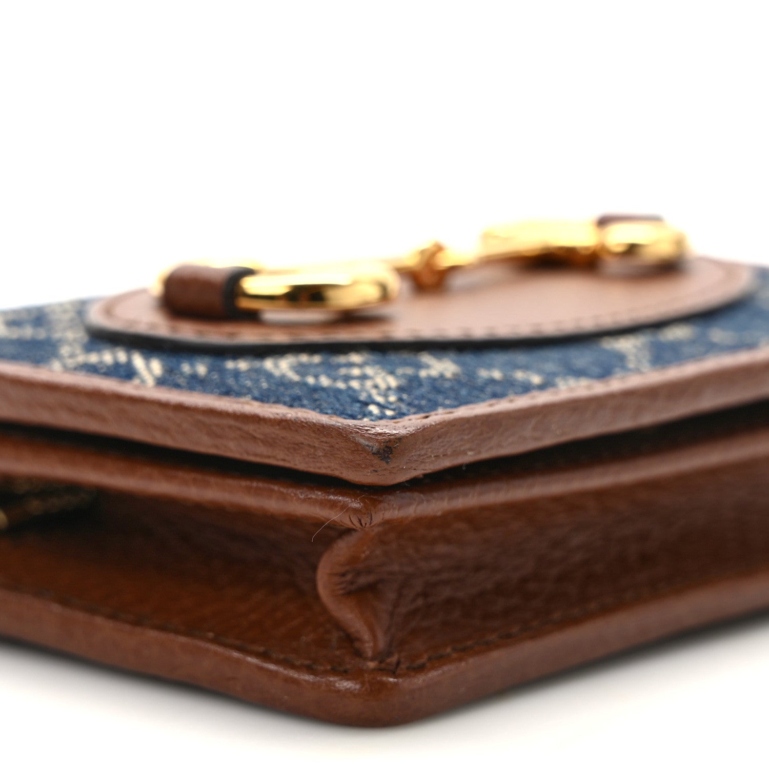 Gucci New Denim GG Monogram Dollar Calfskin Horsebit 1955 Card Case Wallet Blue Tea Cuir Epilog 7 of 9