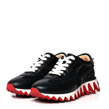 Christian Louboutin Calfskin Suede Patent Womens Loubishark Sneakers 35 Black Loubi Red 3 of 8