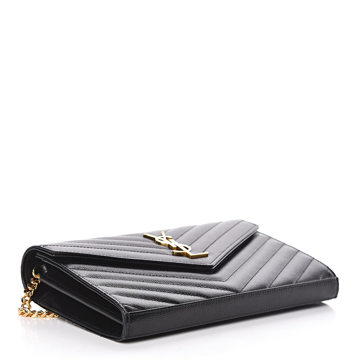Grain De Poudre Matelasse Chevron Monogram Chain Wallet Black