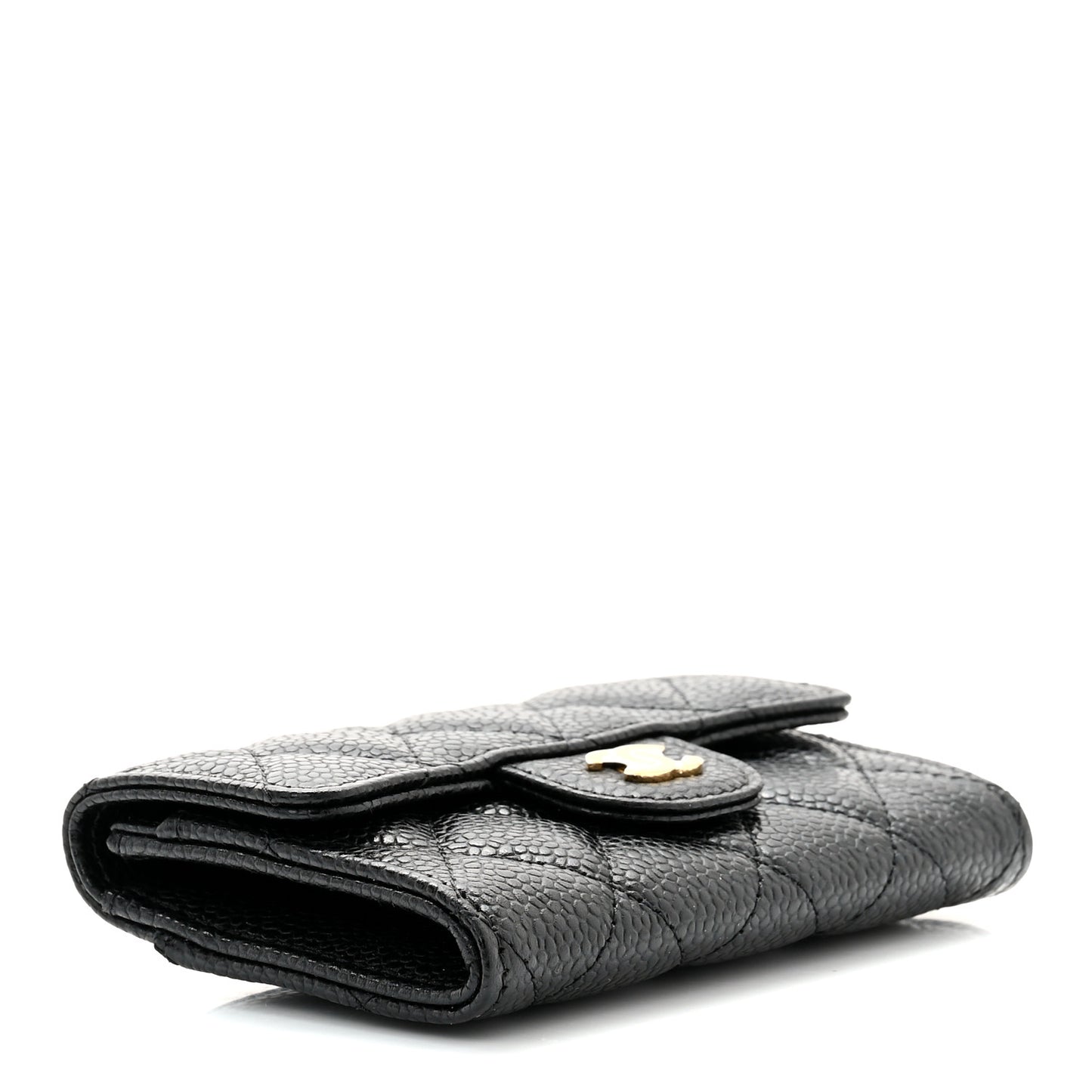 Caviar Quilted Flap Card Holder Wallet Black