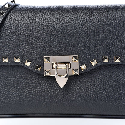 Valentino Garavani Pebbled Calfskin Medium Rockstud Flip Lock Crossbody Bag Black 7 of 9