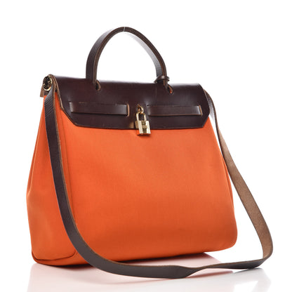 Hermes Toile Vache Calfskin Herbag 30 PM Orange Red 5 of 25