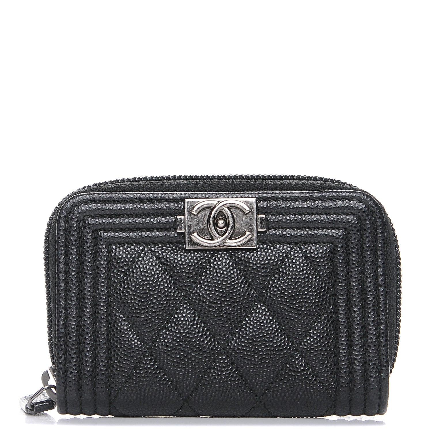Chanel Caviar Quilted Boy Zip Around Coin Purse Wallet Black 1 of 8