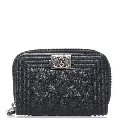 Chanel Caviar Quilted Boy Zip Around Coin Purse Wallet Black 1 of 8