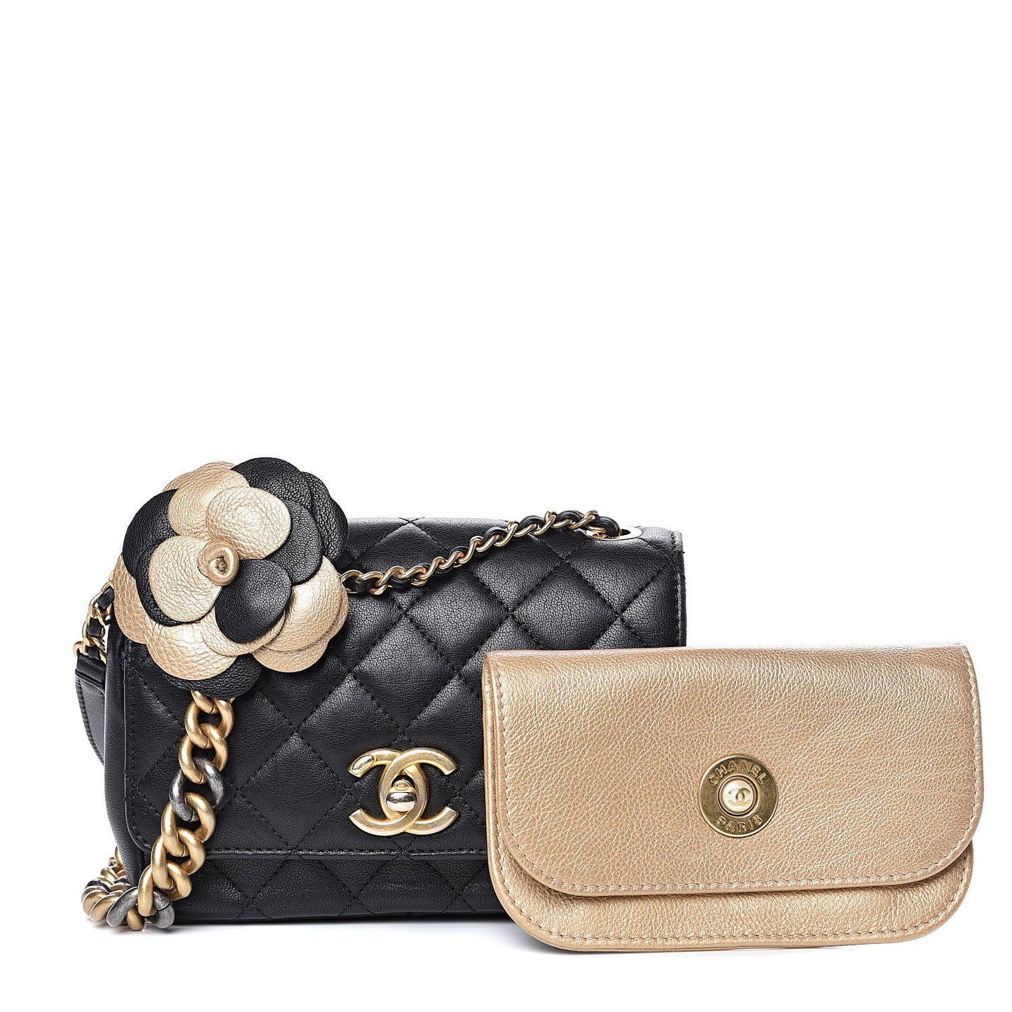 Lambskin Quilted Small Camellia Flower Flap Black