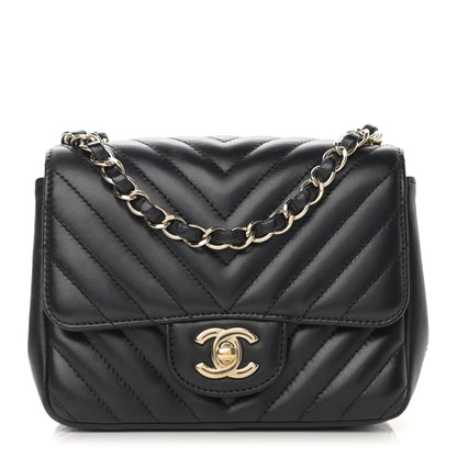 Chanel Lambskin Chevron Quilted Mini Square Flap Black 1 of 15