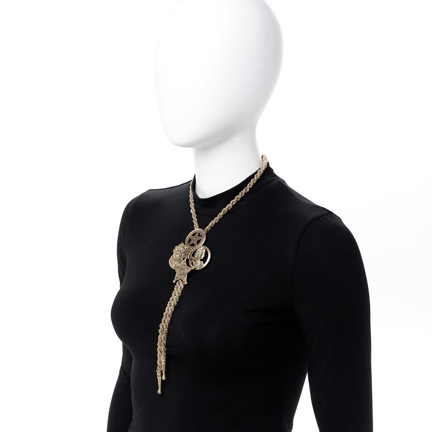 Chanel Metal Paris Dallas CC Sheriff Badge Star Bolo Necklace Gold 2 of 6