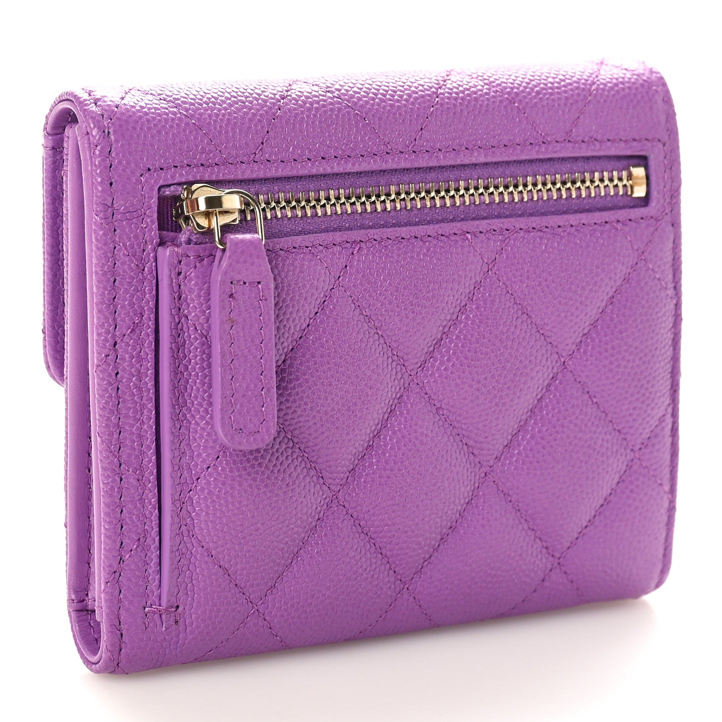 Caviar Quilted Compact Flap Wallet Purple