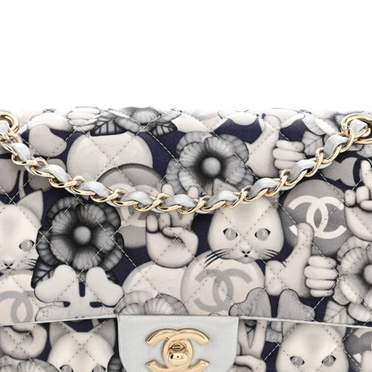 Chanel Nylon Quilted Medium Cat Emoticon Double Flap Navy Grey Ecru Navy Grey Ecru 8 of 10