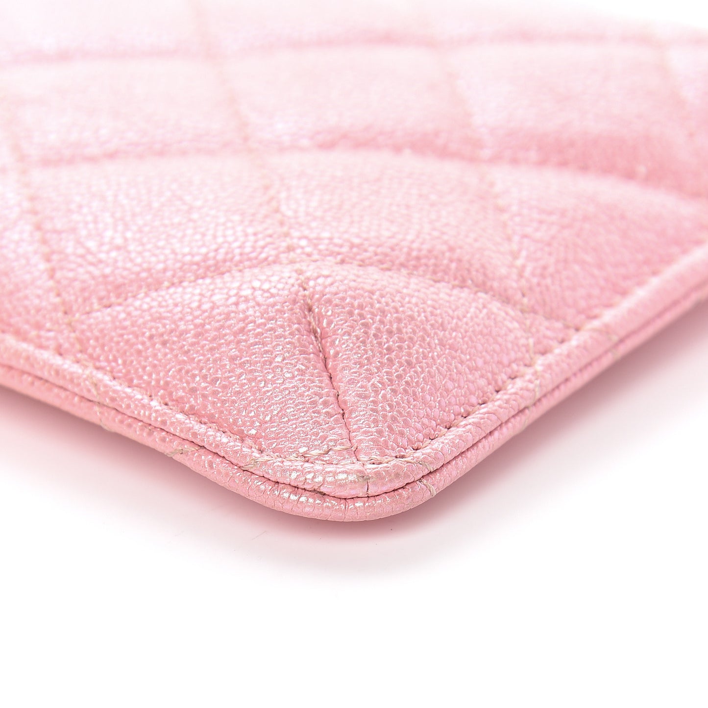 Iridescent Caviar Quilted Classic iPhone Pouch Rose Pink