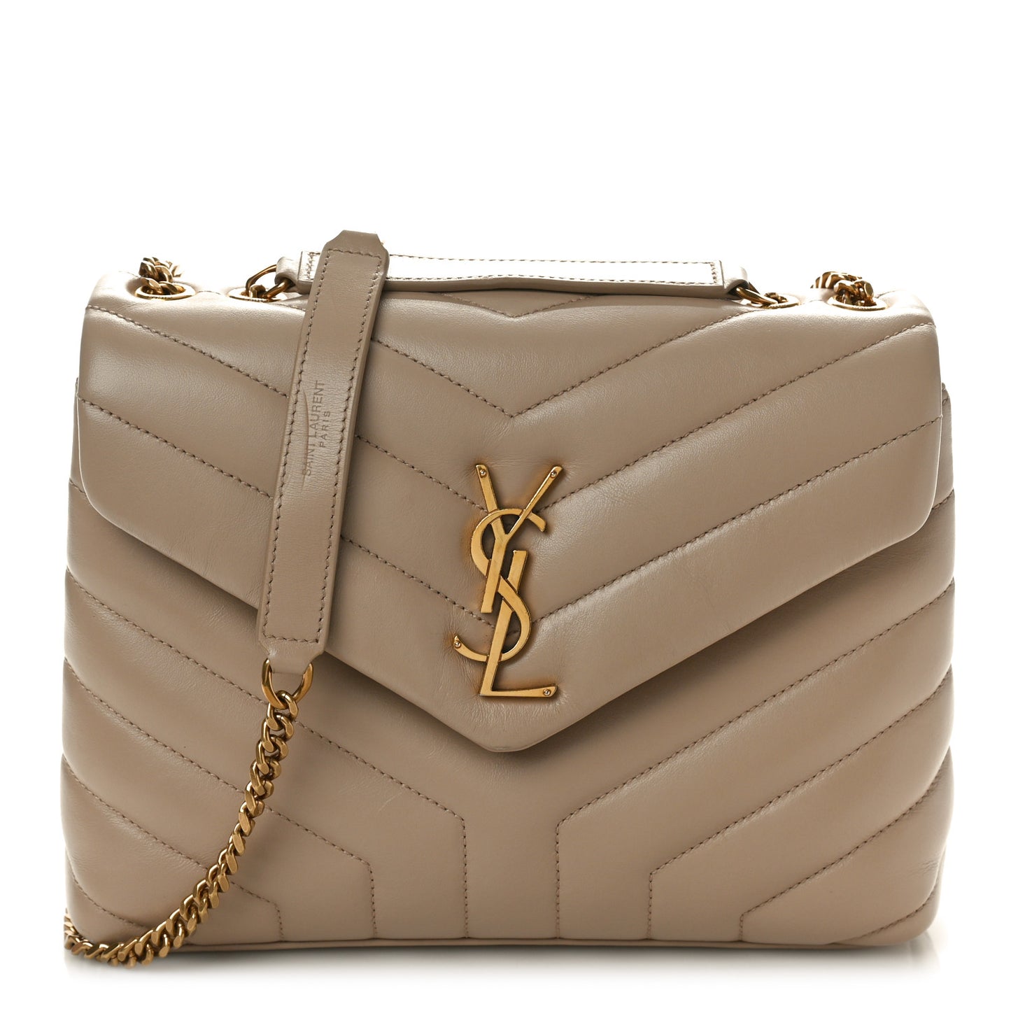 Calfskin Y Quilted Monogram Small Loulou Chain Satchel Dark Beige