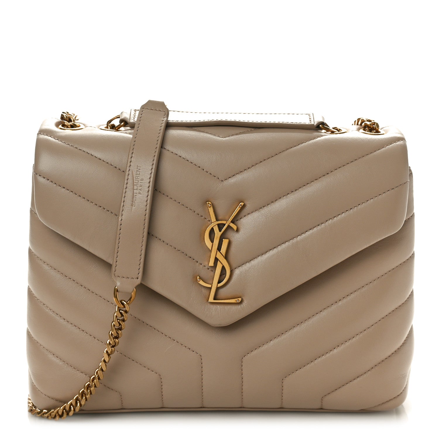 Saint Laurent Calfskin Y Quilted Monogram Small Loulou Chain Satchel Dark Beige 1 of 10