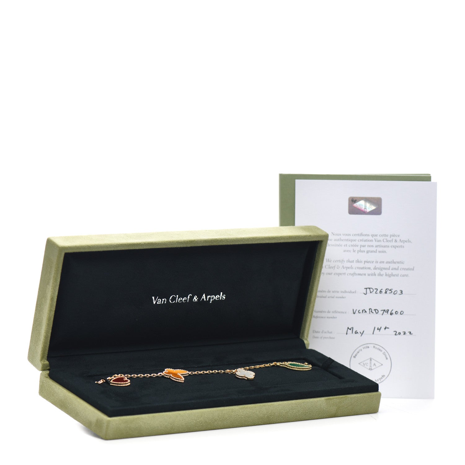 Van Cleef & Arpels 18K Yellow Gold Mother of Pearl Malachite Carnelian Tiger Eye 4 Motifs Lucky Alhambra Bracelet 4 of 4