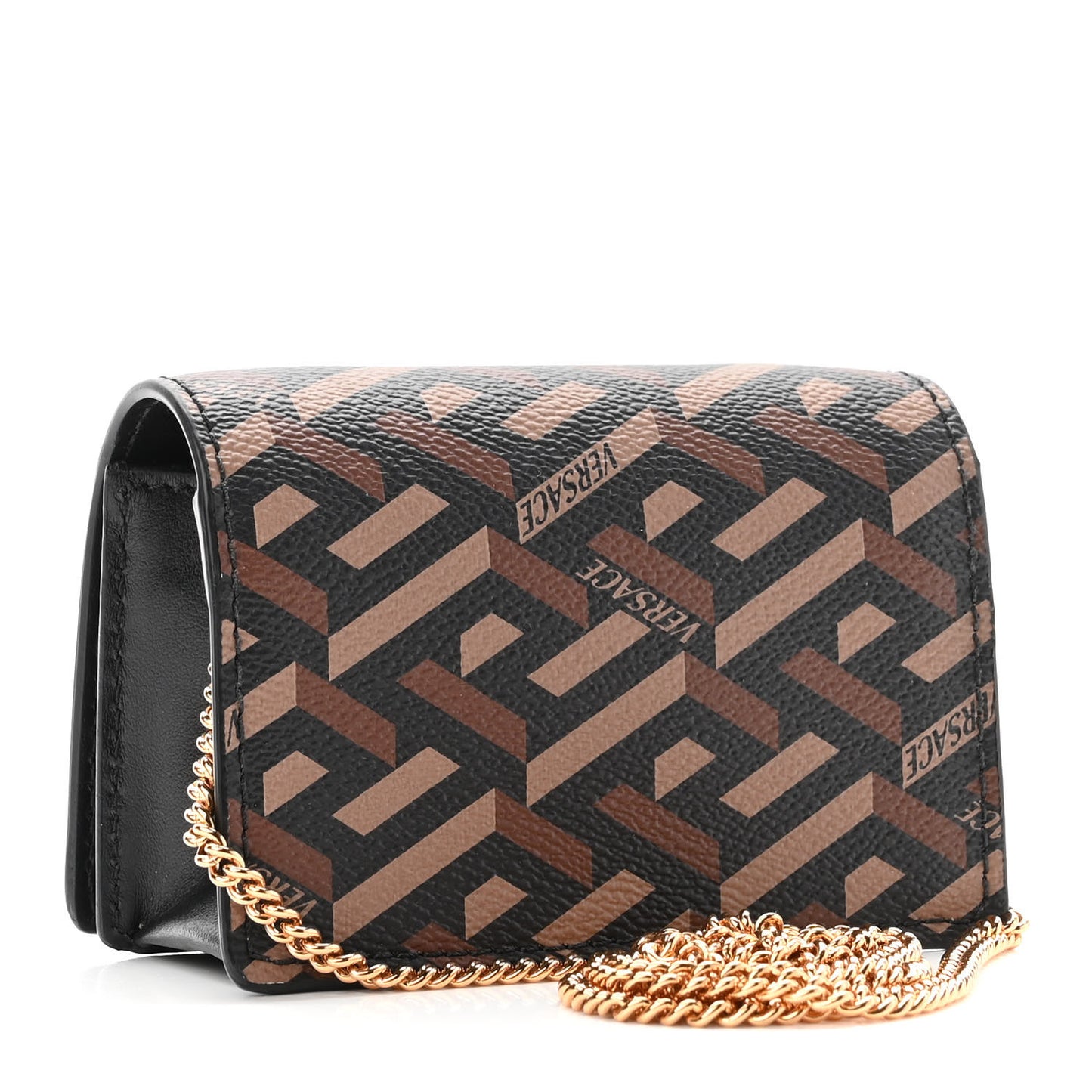 Coated Canvas La Greca Signature Print Virtus Mini Chain Bag Black Caramel