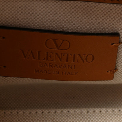 Valentino Garavani Jacquard Canvas Small Vlogo Antibes Shopping Bag Camel Natural 6 of 9