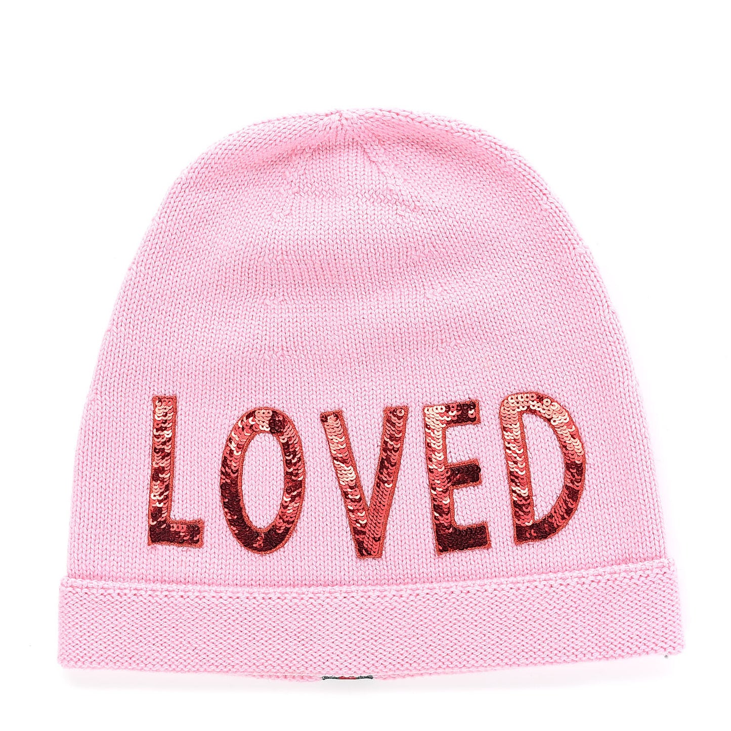 Wool Sequin Loved Beanie Hat L Pink