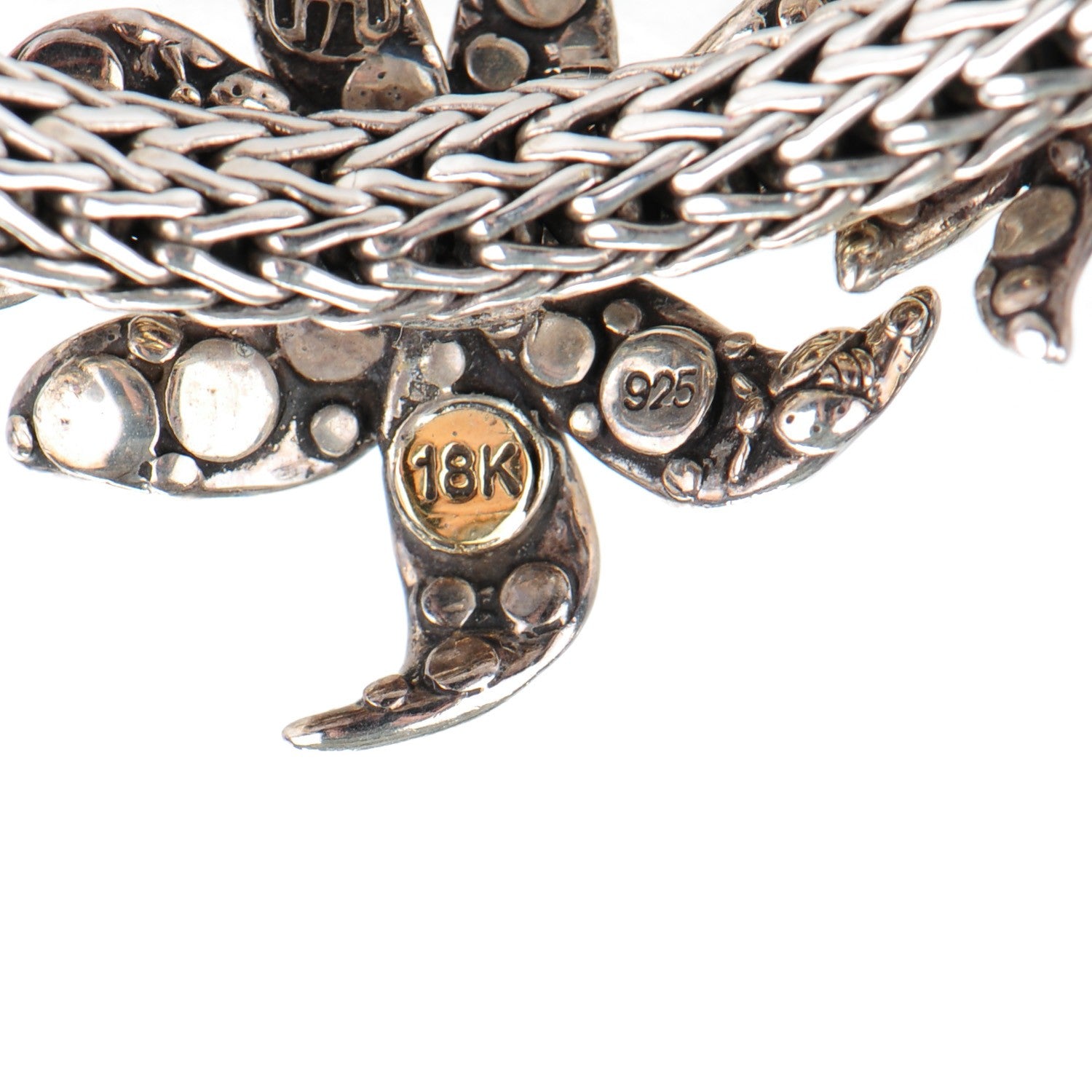John Hardy 18K Yellow Gold Sterling Silver Ayu Frangipani Flower Classic Chain Bracelet M 4 of 6