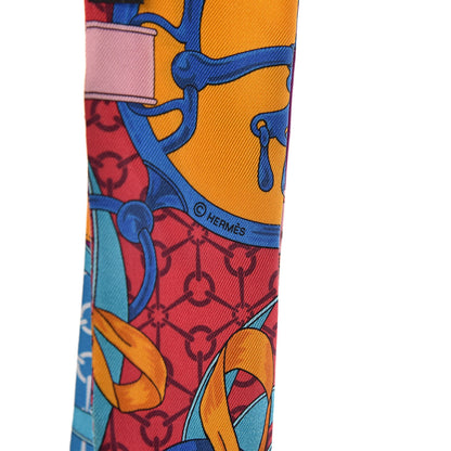 Hermes Silk La Promenade Du Matin Twilly Bleu Fuchsia Rouge 4 of 6
