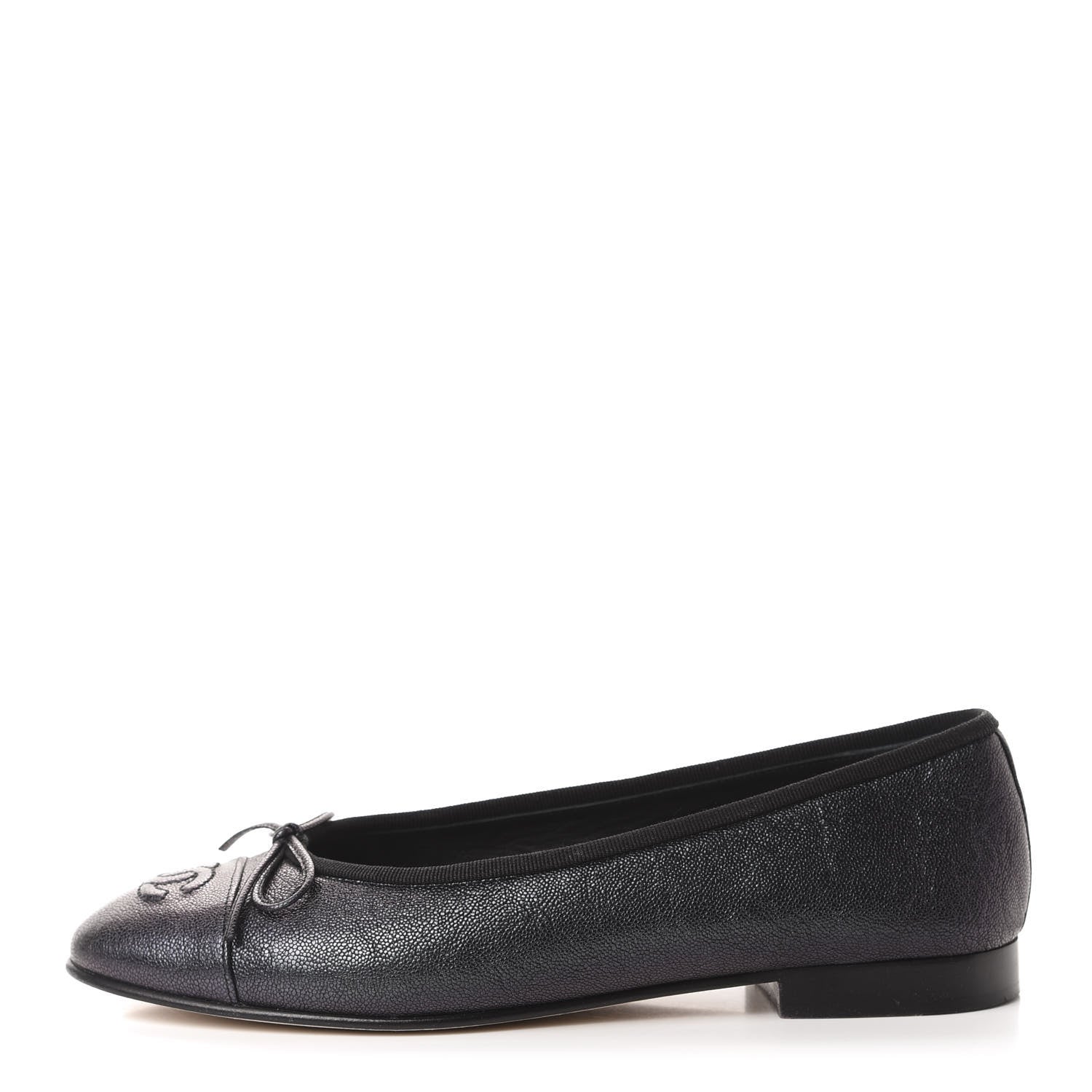 Chanel Caviar CC Cap Toe Ballerina Flats 38 Black 1 of 9