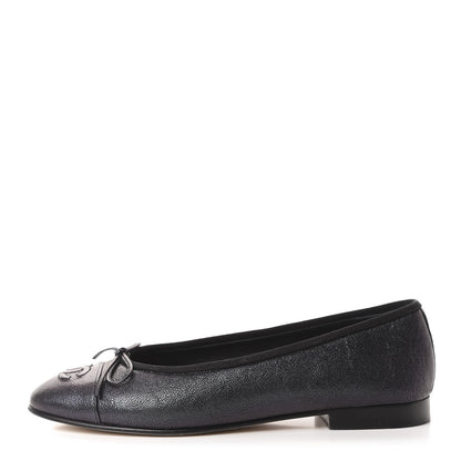 Chanel Caviar CC Cap Toe Ballerina Flats 38 Black 1 of 9