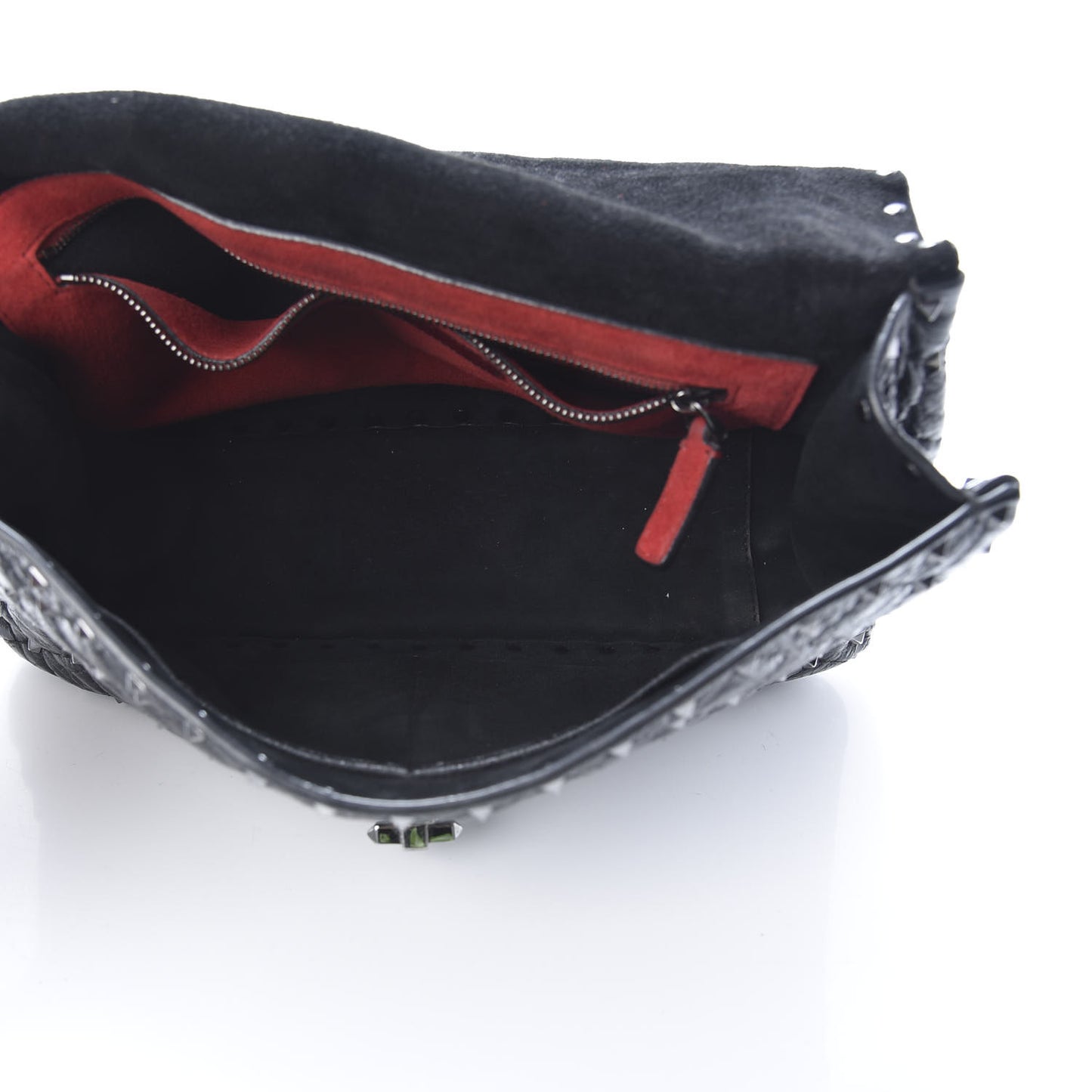 Craquele Nappa Large Rockstud Spike Shoulder Bag Black