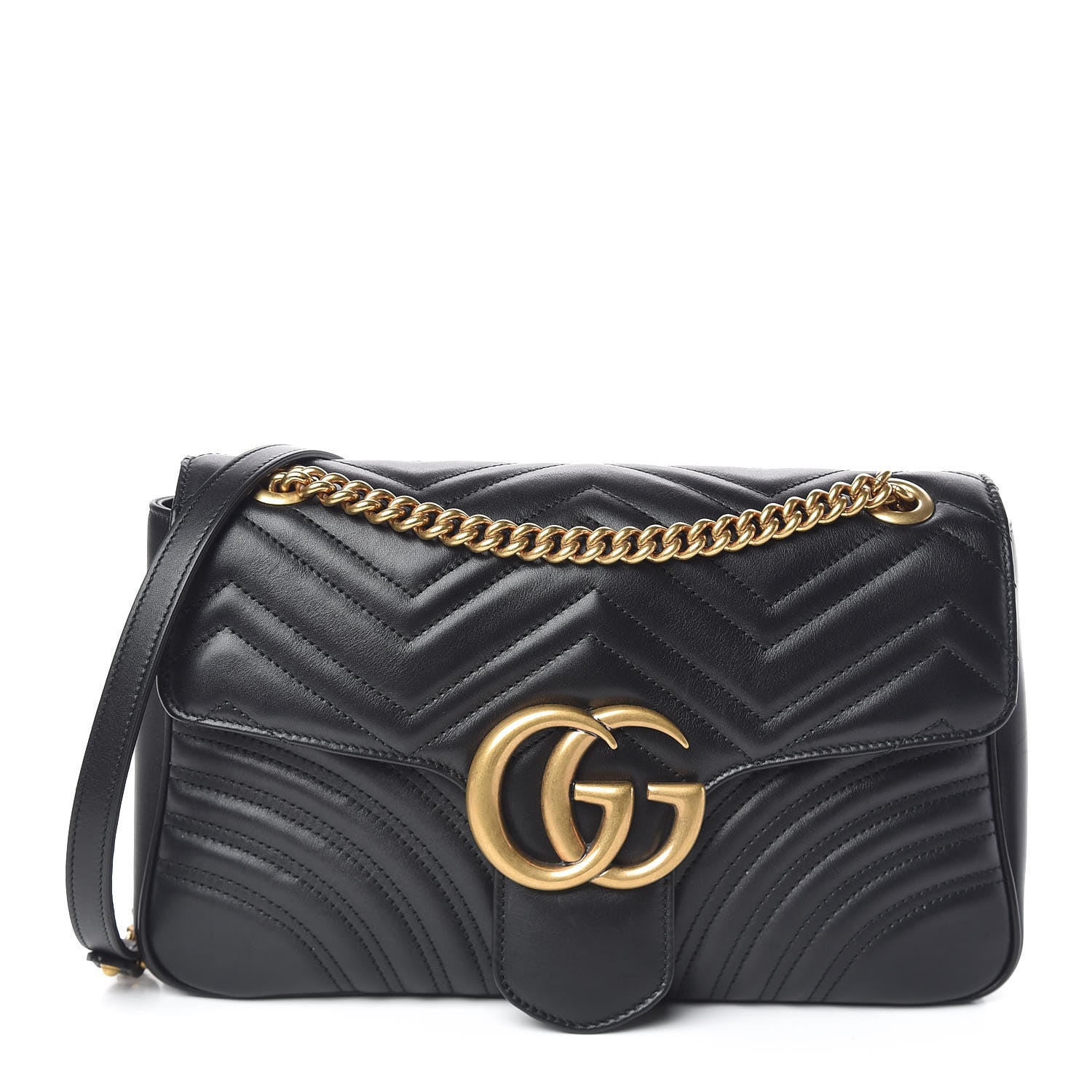 Gucci Calfskin Matelasse Medium GG Marmont Shoulder Bag Black 1 of 10
