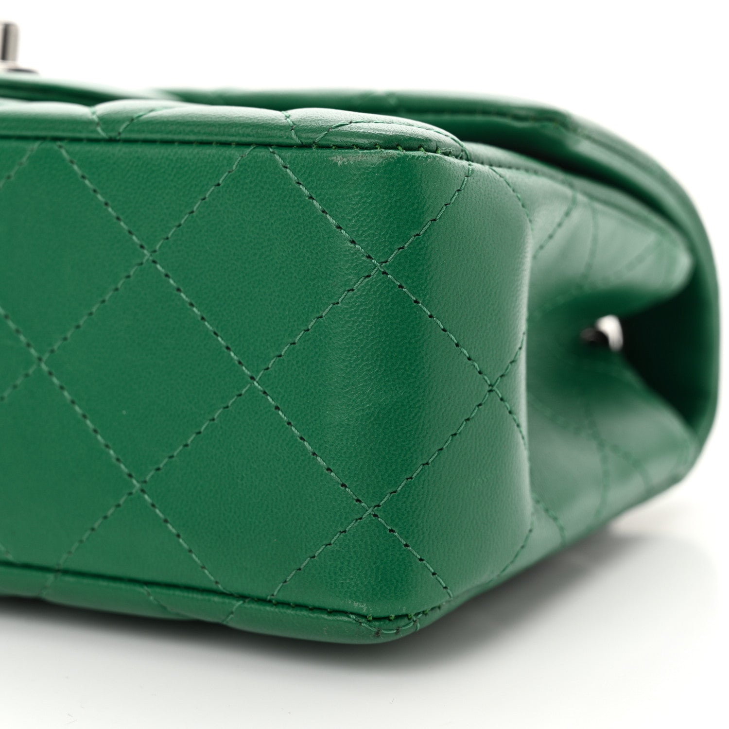 Chanel Lambskin Quilted Mini Rectangular Flap Dark Green 10 of 12