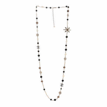 Chanel Pearl Crystal Bead CC Long Necklace Black Gold 3 of 6