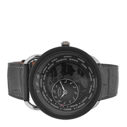 Hermes Platinum Titanium Alligator 43mm Arceau Le Temps Voyageur Automatic Watch Noir 2 of 5