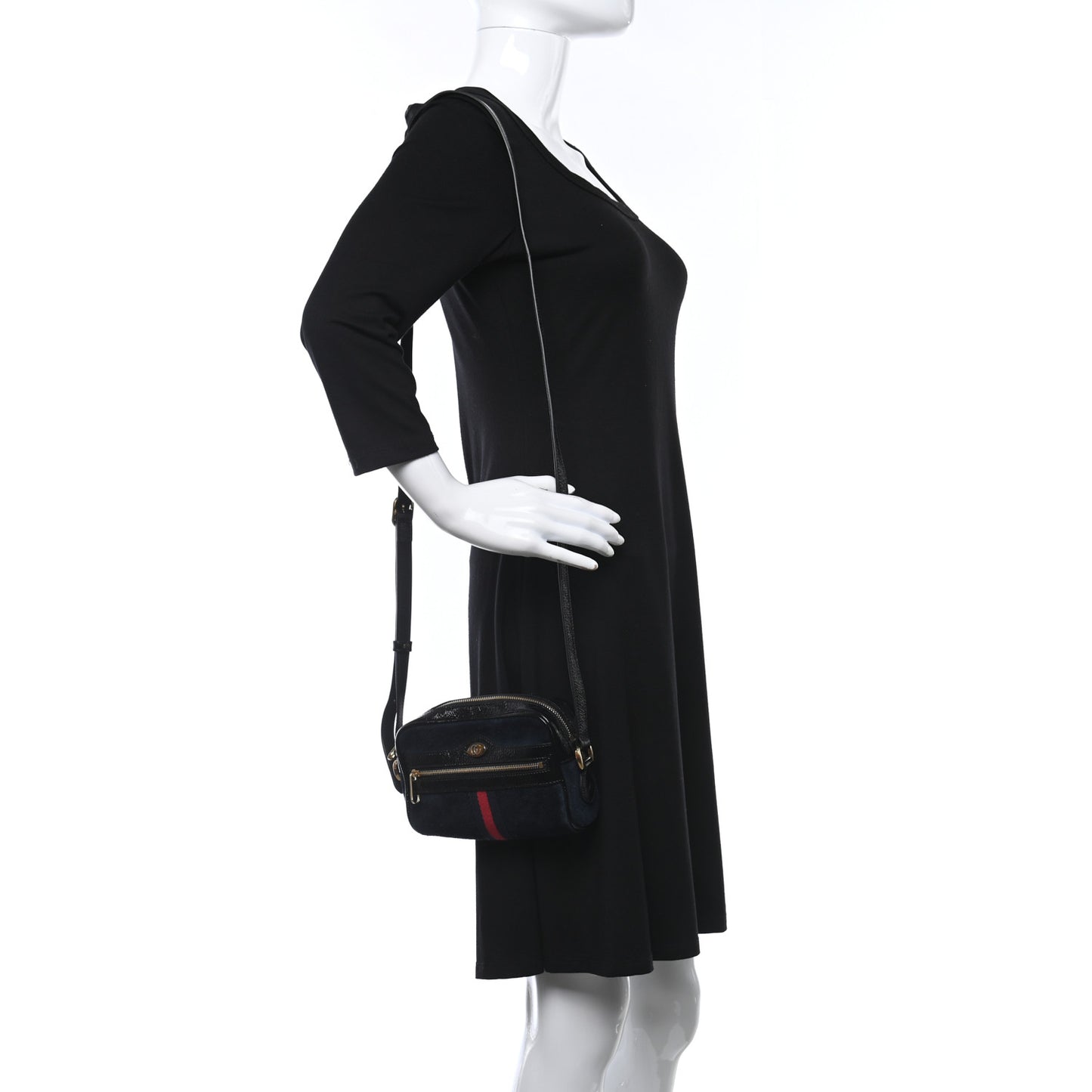 Suede Patent Web Mini Ophidia Shoulder Bag Blue Black