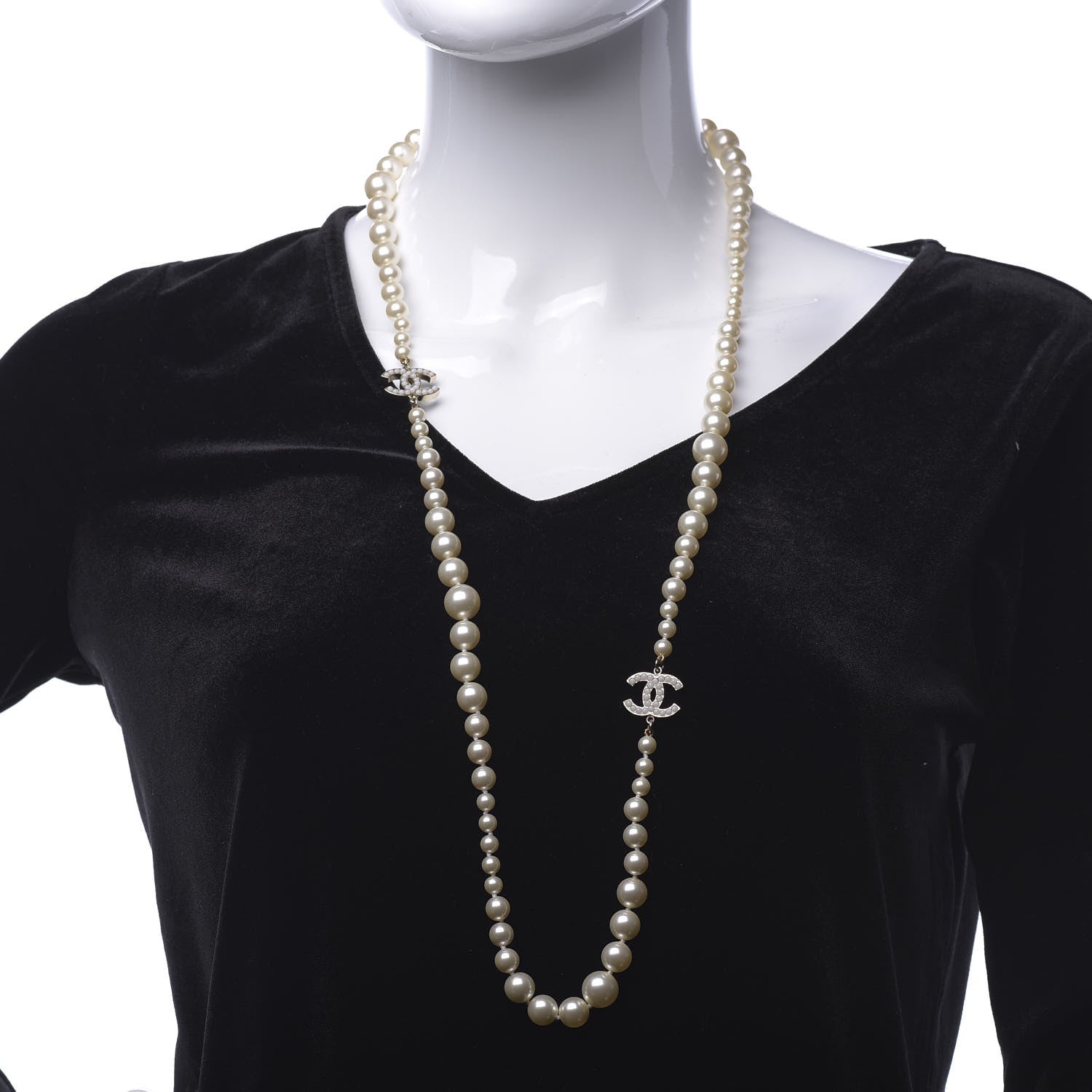 Chanel Graduated Pearl CC Long Necklace Silver 2 of 8