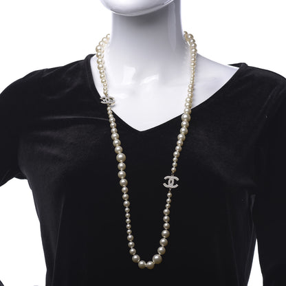 Chanel Graduated Pearl CC Long Necklace Silver 2 of 8