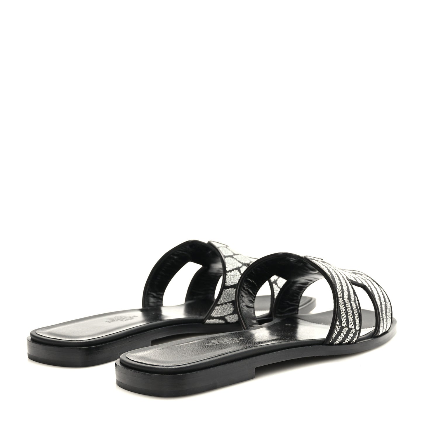 Calfskin Embroidered Oran Sandals 37.5 Black Gris Argente
