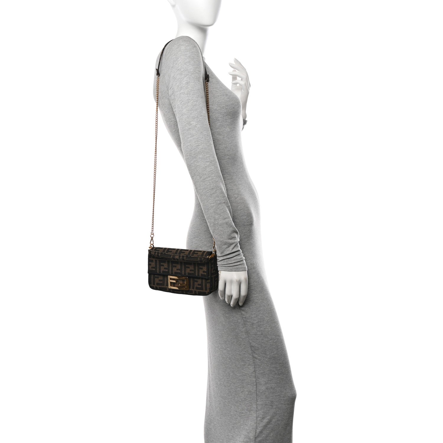Fendi Fabric Jacquard FF 1974 Mini Baguette Tobacco Moro Black 2 of 12
