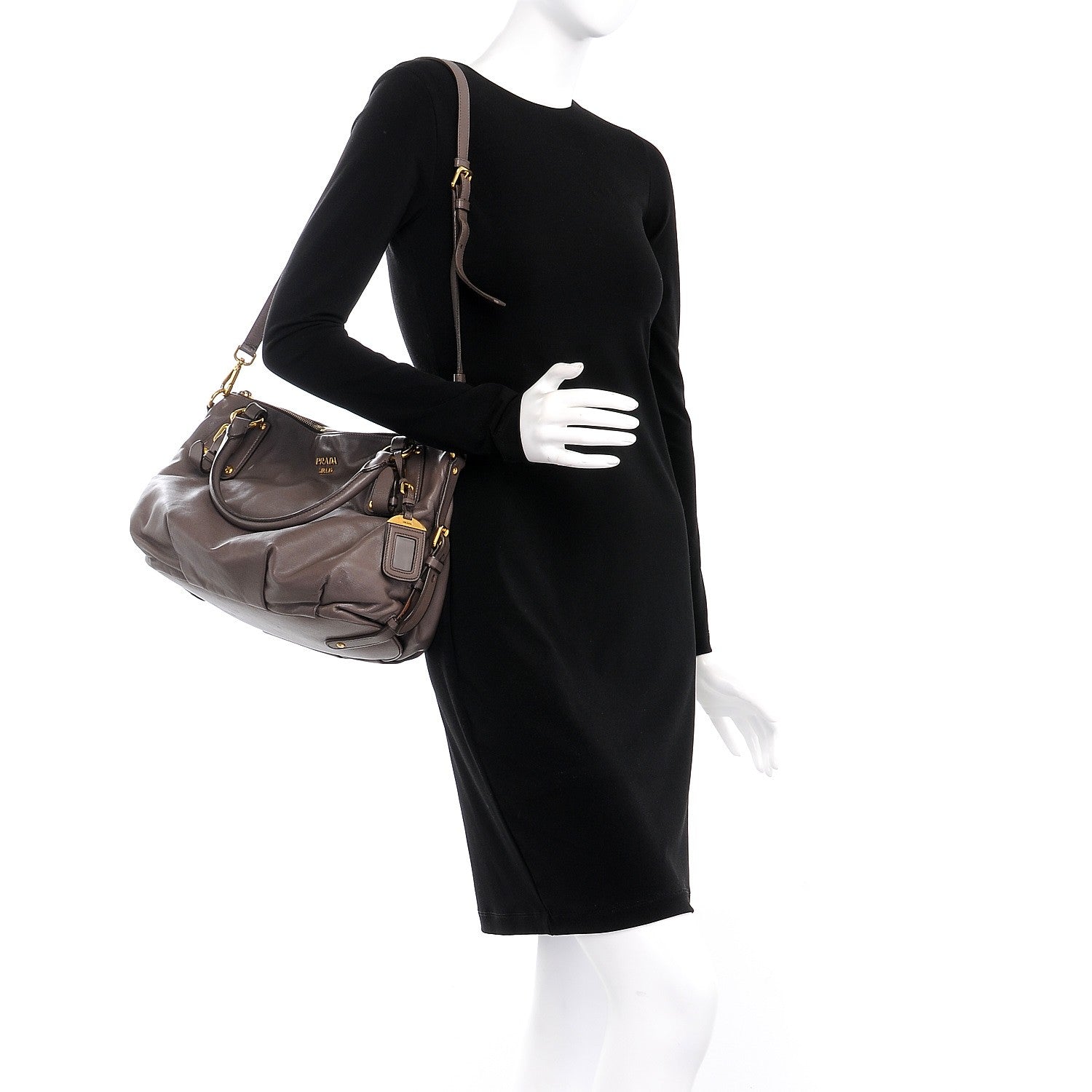 Prada Soft Calf Shoulder Bag Bambu 2 of 12