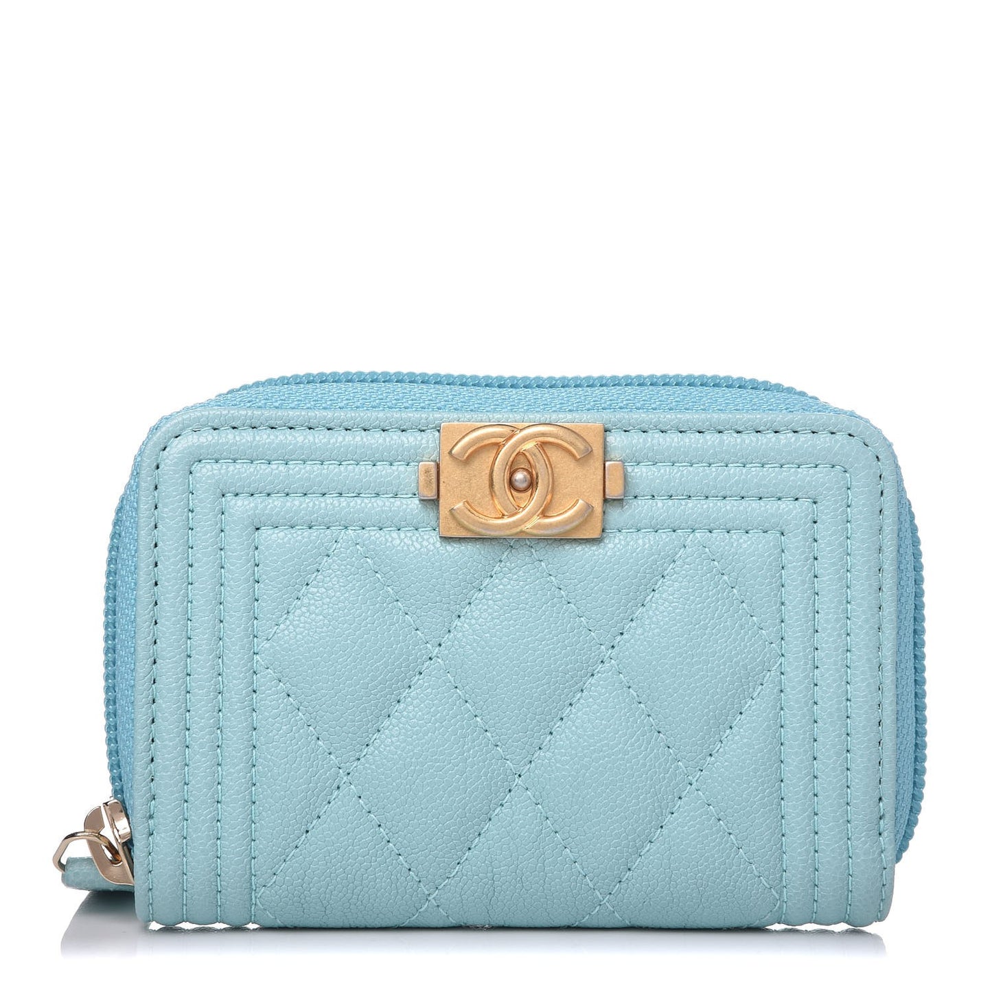 Caviar Quilted Boy Zip Around Coin Purse Wallet Light Blue