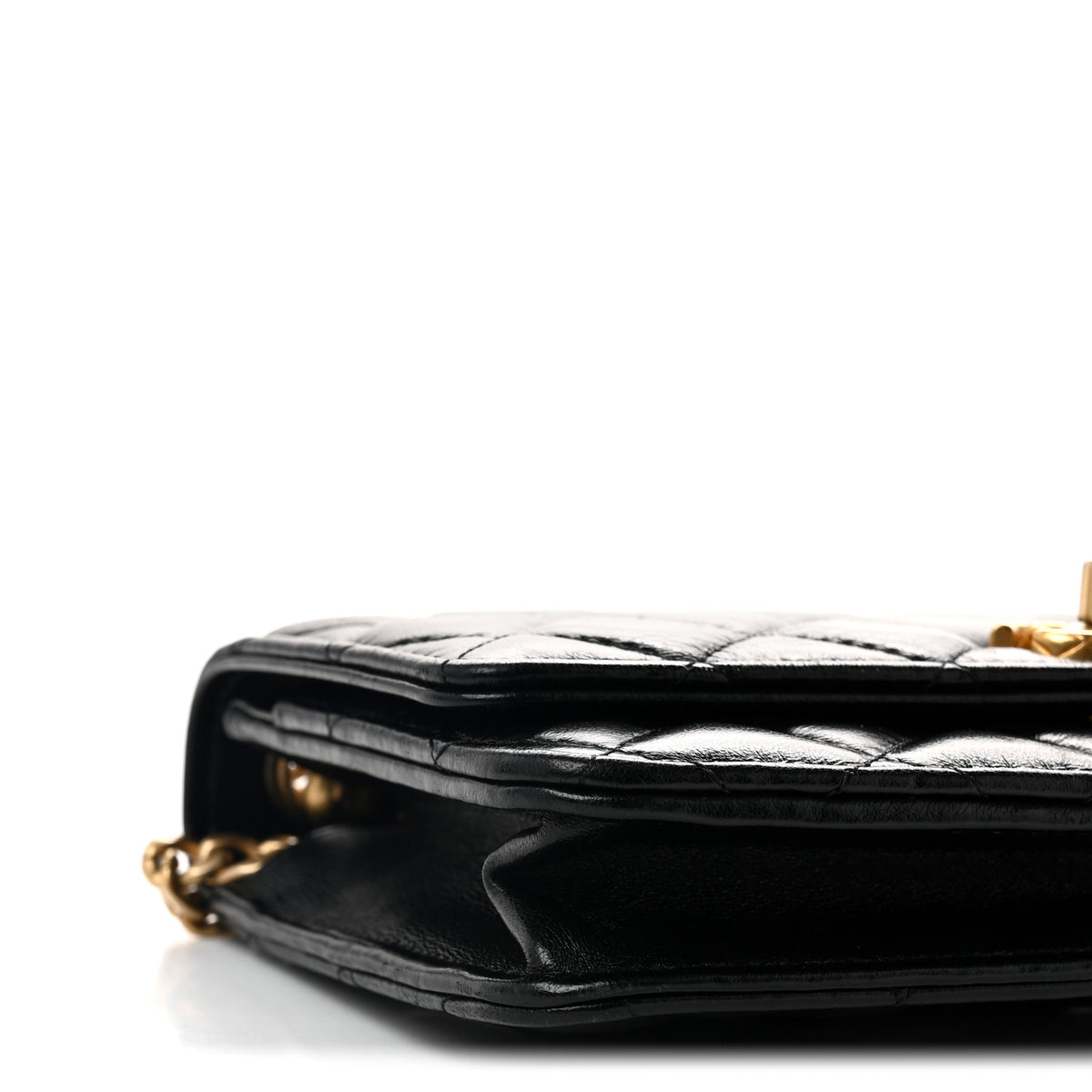 Lambskin Quilted Pillow Crush Wallet On Chain WOC Black
