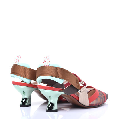 Fendi Technical Mesh FF Colibri 55mm Slingback Pumps 36 Tobacco Moro Cipria Papavero Camelia 4 of 10