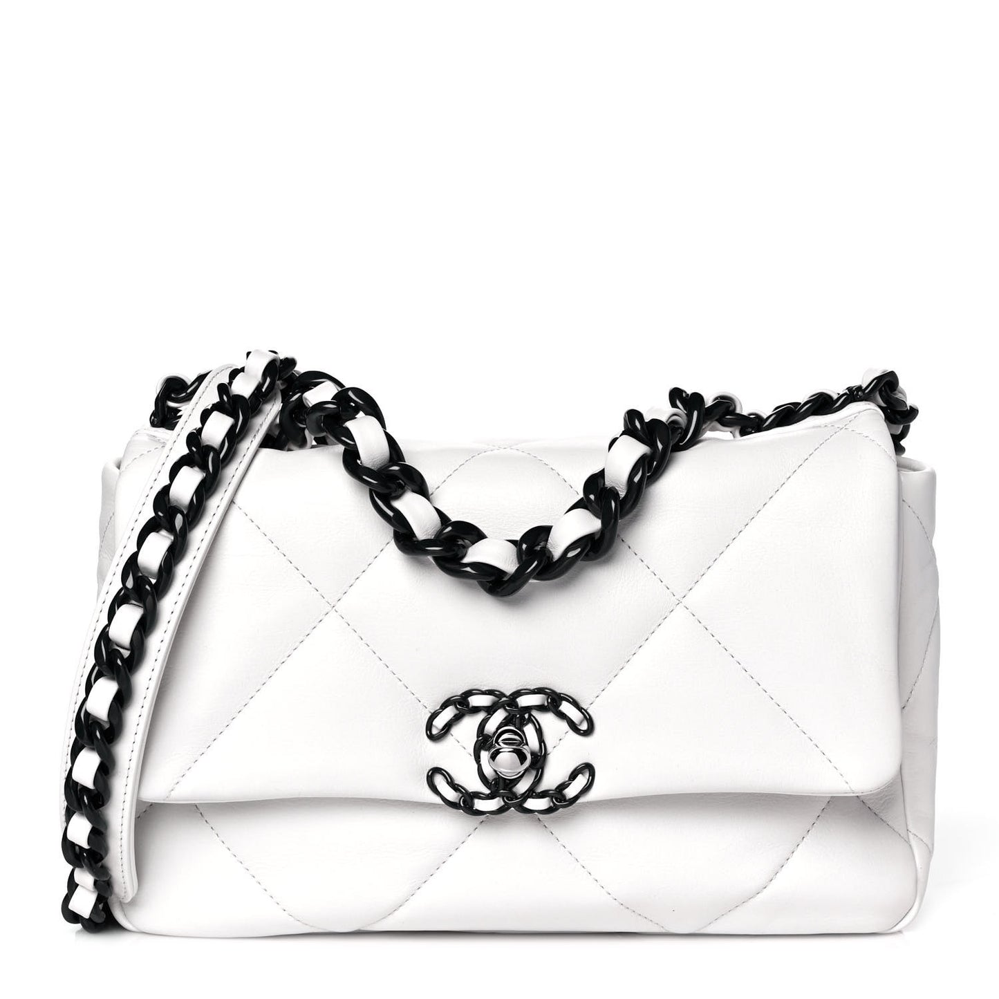 Glossy Calfskin Quilted Medium Chanel 19 Flap White Black