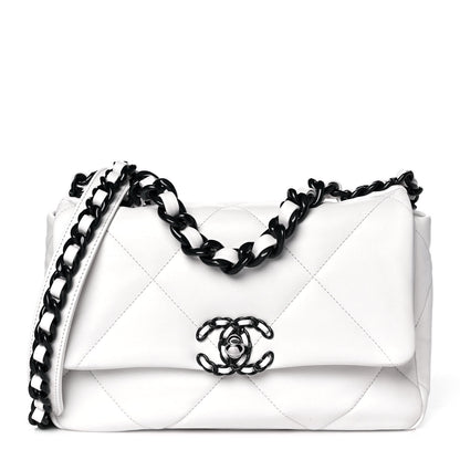 Chanel Glossy Calfskin Quilted Medium Chanel 19 Flap White Black 1 of 9