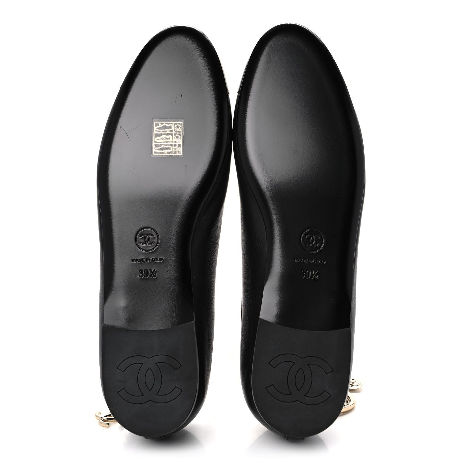 Chanel Lambskin Patent Calfskin Cap Toe Ankle Chain Ballerina Flats 39.5 Black 5 of 8