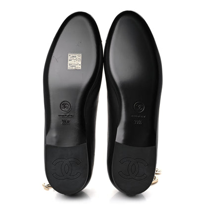 Chanel Lambskin Patent Calfskin Cap Toe Ankle Chain Ballerina Flats 39.5 Black 5 of 8