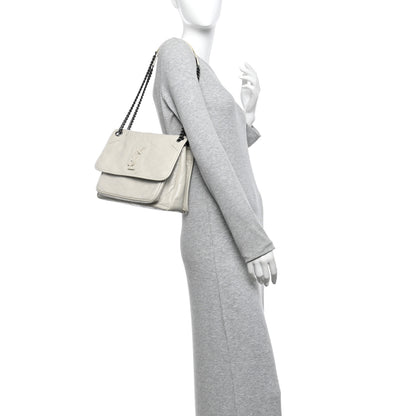 Saint Laurent Crinkled Calfskin Matelasse Monogram Medium Niki Chain Satchel Crema Soft 2 of 11