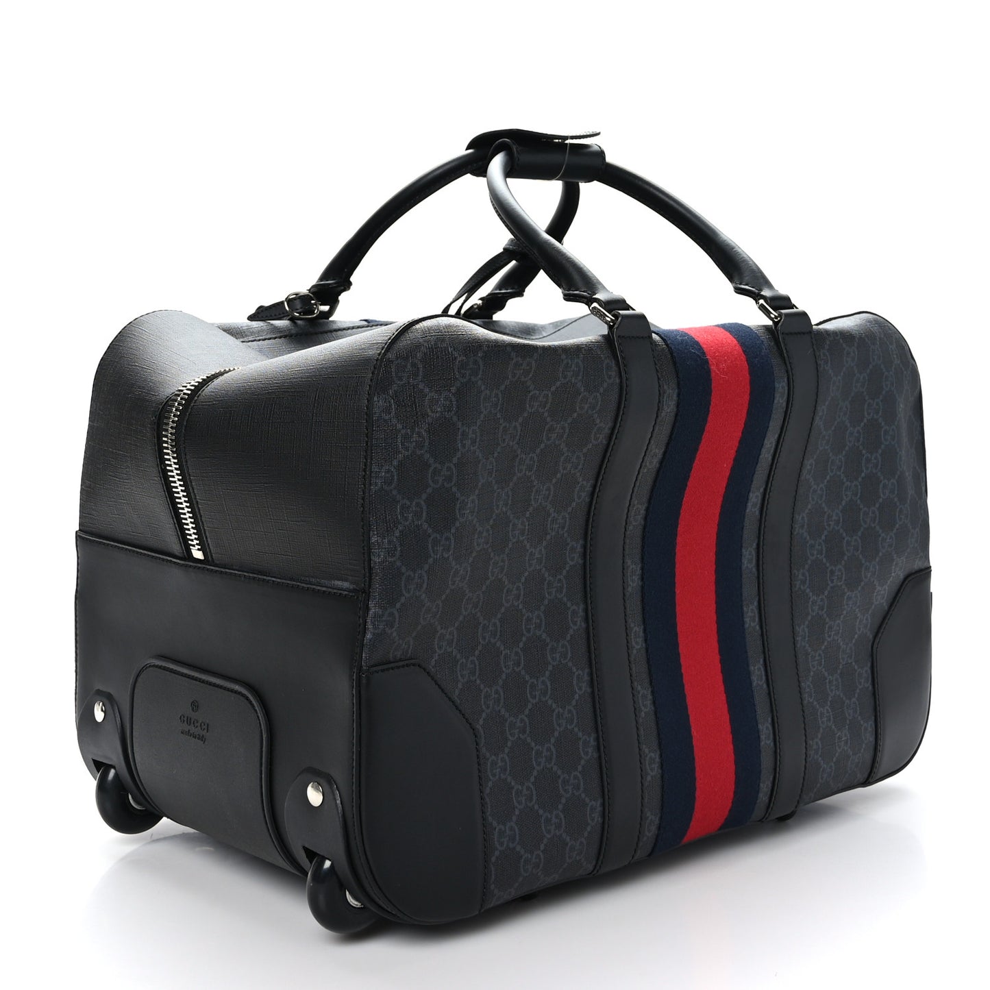 Soft GG Supreme Monogram Web Carry On Duffle With Wheels Black Grey