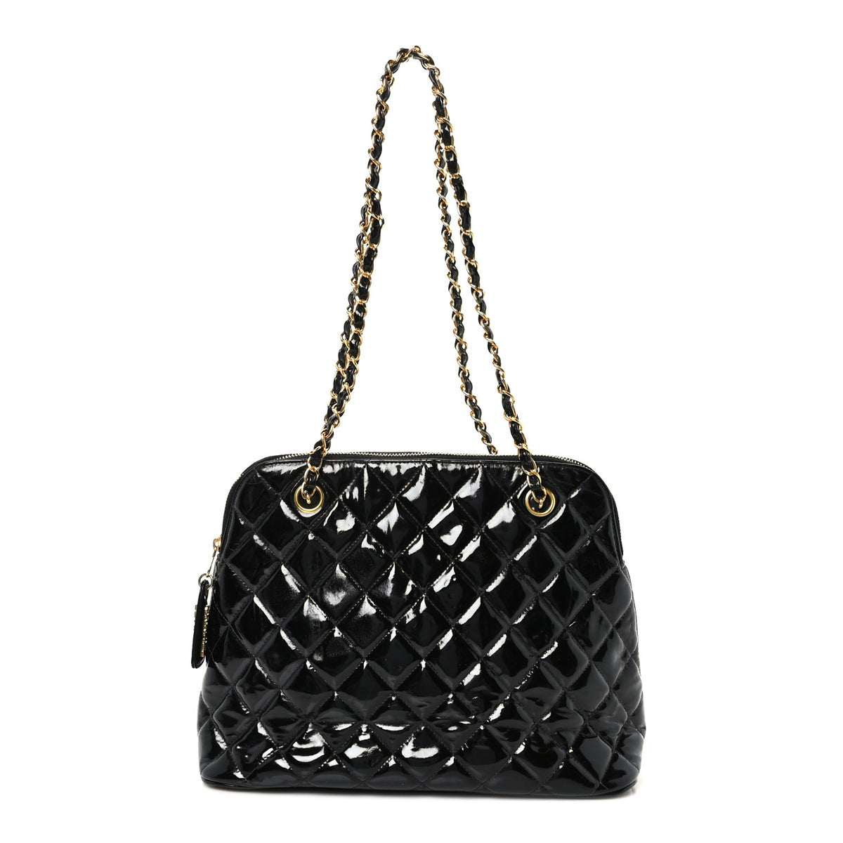 Patent Quilted CC Shoulder Bag Black