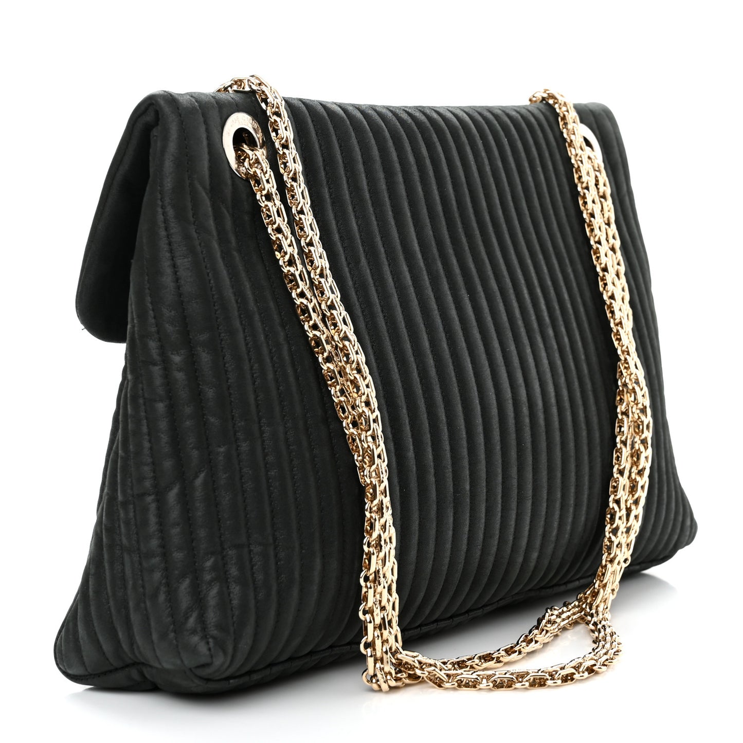 Iridescent Calfskin Vertical Quilted Mademoiselle Lock Bijoux Flap Shoulder Bag Black