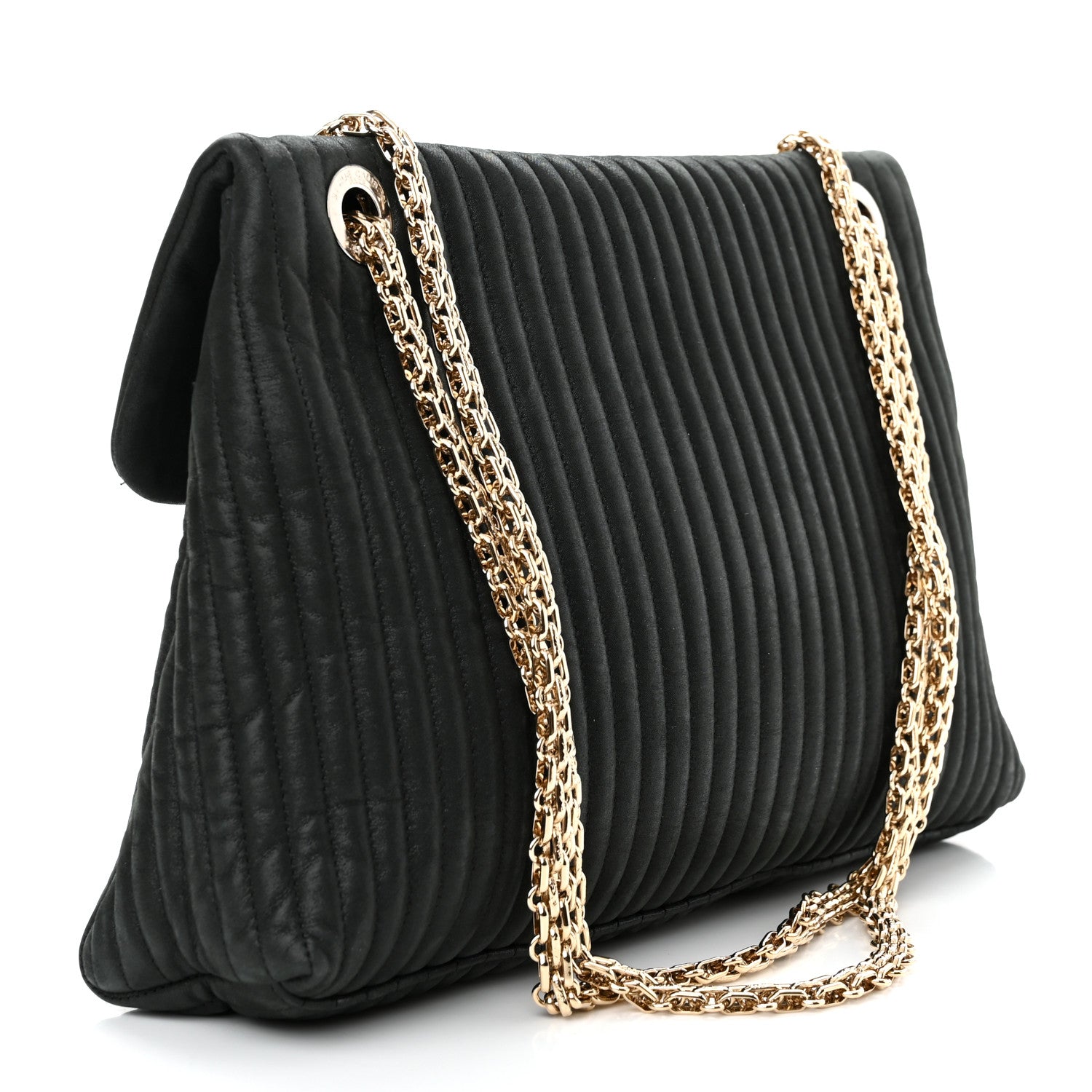 Chanel Iridescent Calfskin Vertical Quilted Mademoiselle Lock Bijoux Flap Shoulder Bag Black 2 of 9
