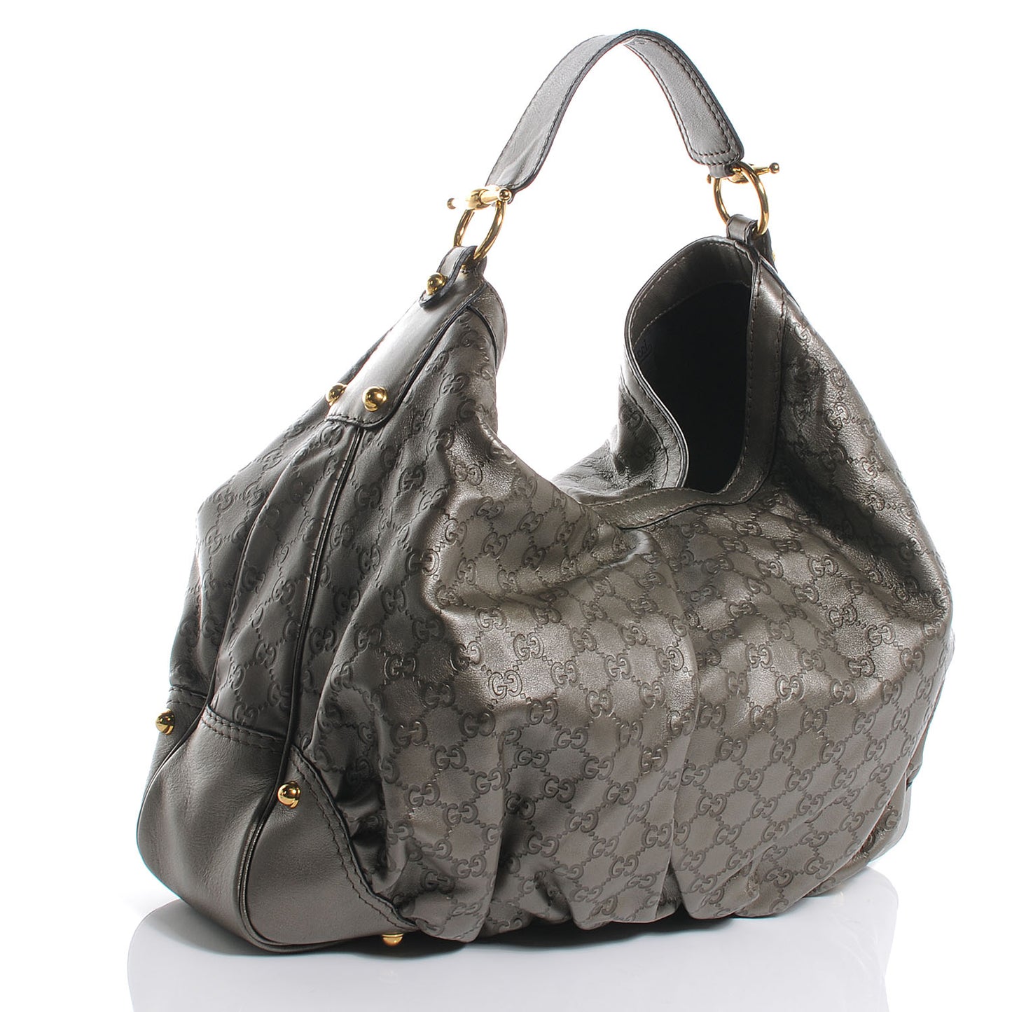 Guccissima Large Jockey Hobo Metallic Grey